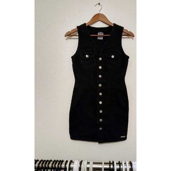 BONGO Dresses & Skirts - Bongo Denim Shirt Dress Women Size 3 Black Buttons Sleeveless Y2K Vintage
